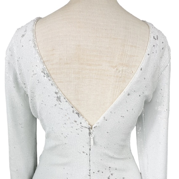 Dress The Population NWT Emilia Long Sleeve Ruched Dress in White Sequins Size M - Picture 13 of 17